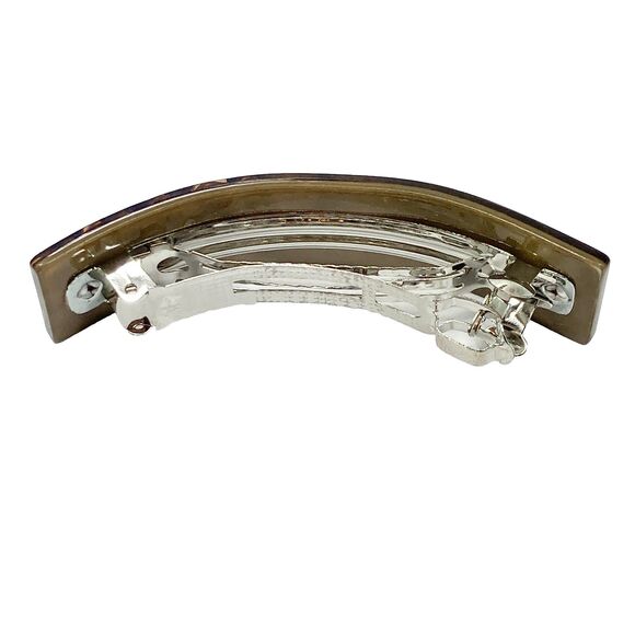 Large Tan Beige Acrylic Bling Flower Hair French Clip Barrette Curved Long Hair - Picture 8 of 11